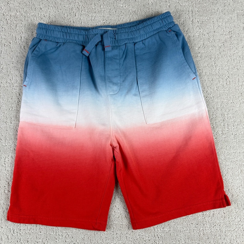Mini Boden Sweat Shorts Kids 11-12Y Blue White Red Ombre Dip Dye Drawstring